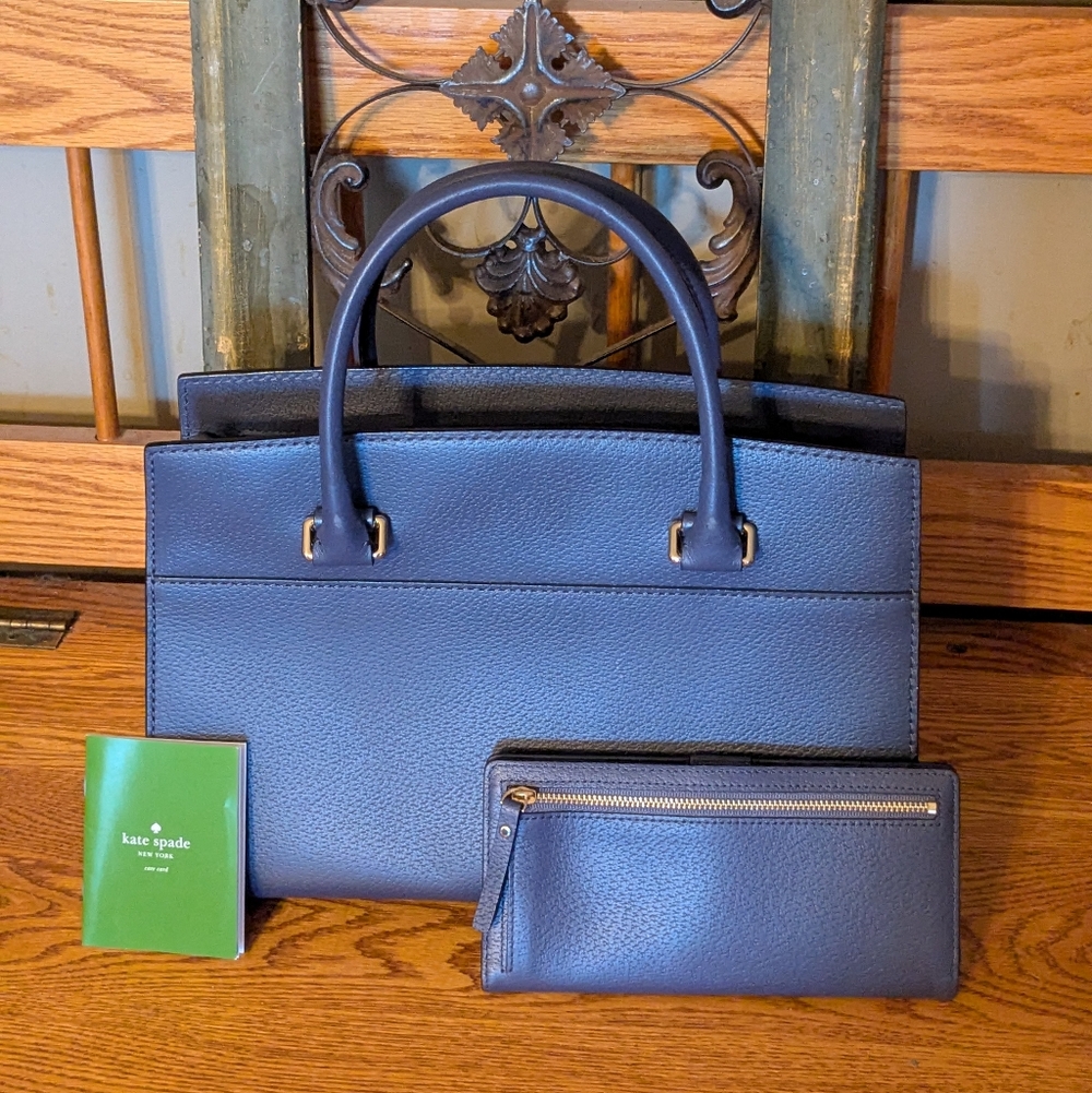 Kate Spade Navy Blue Leather Grove Street Caley Satchel & Matching Wallet - Picture 5 of 13